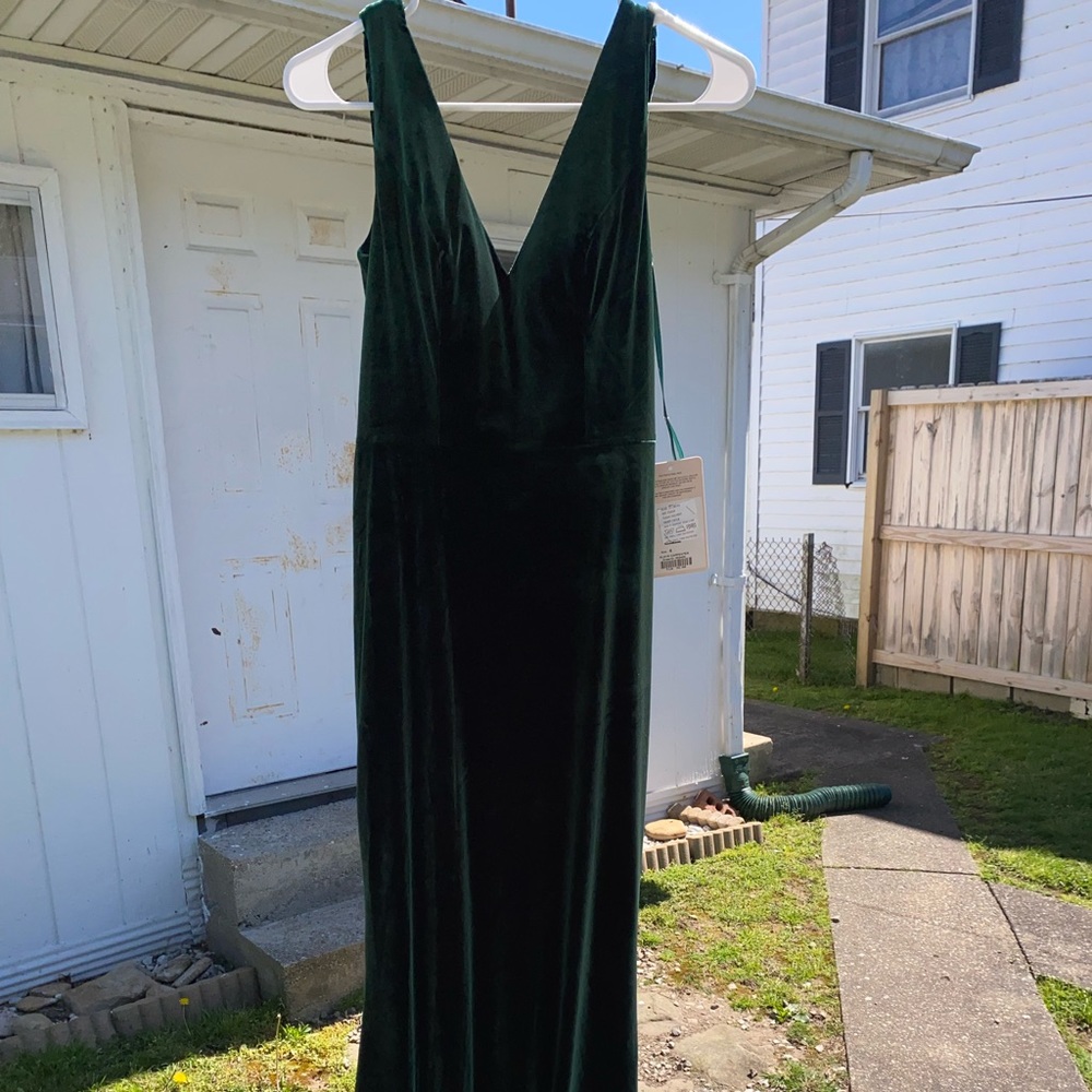 Emerald green velvet dress